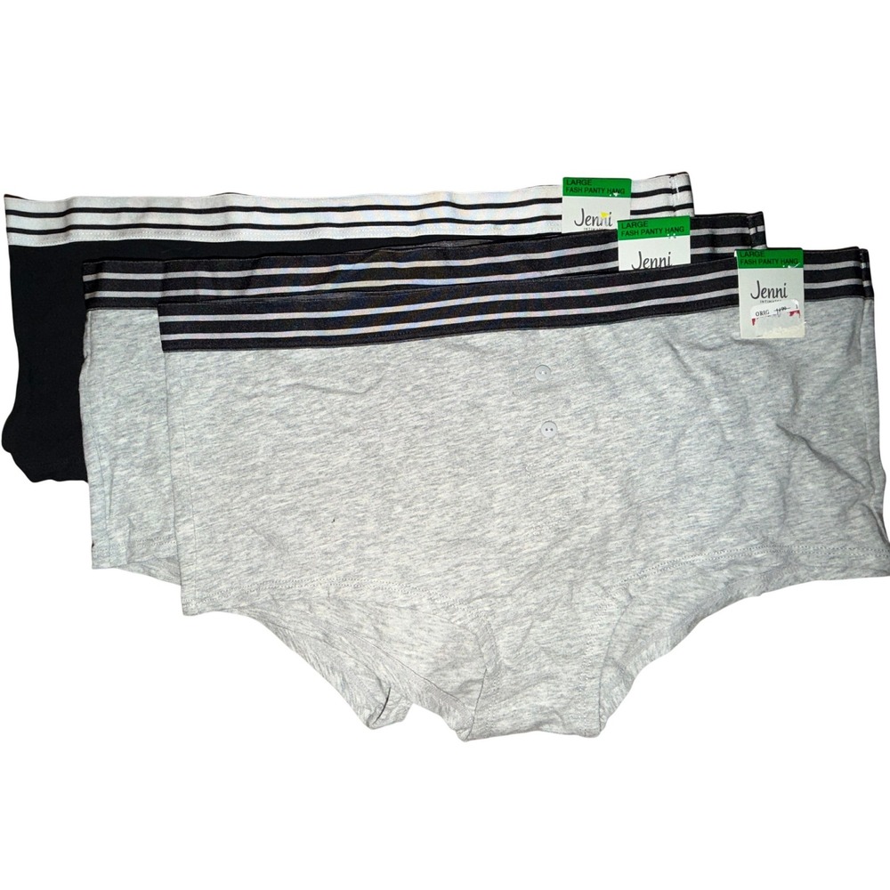 Jenni Intimate Women's Large Boyshorts 3 Pack Grey Black Stripes, Size L,‎ NWT